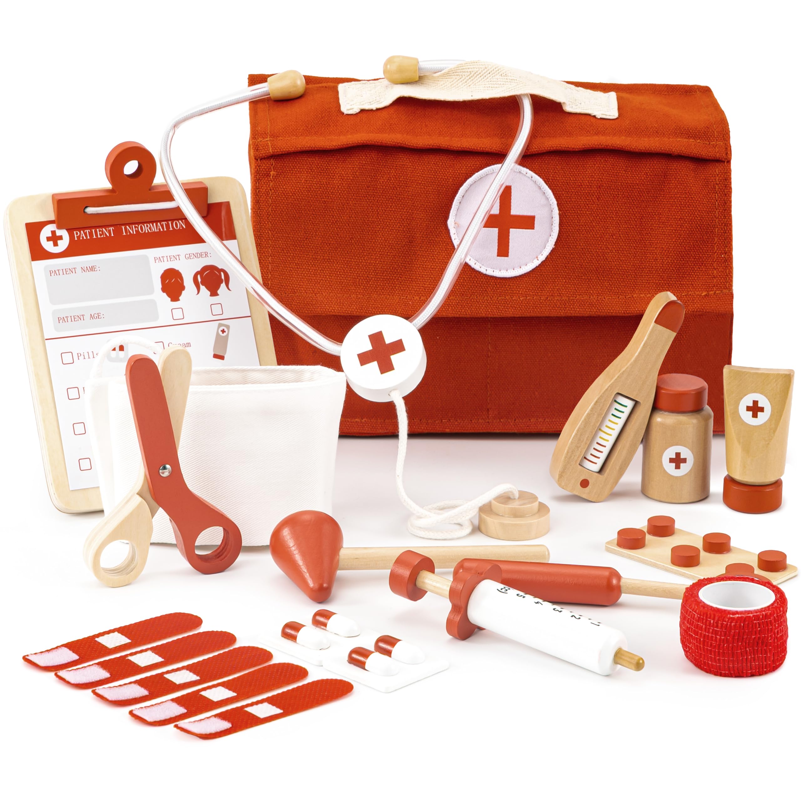 ZICOTO wooden doctor play set stethoscope boosts imaginative medical play and empathy