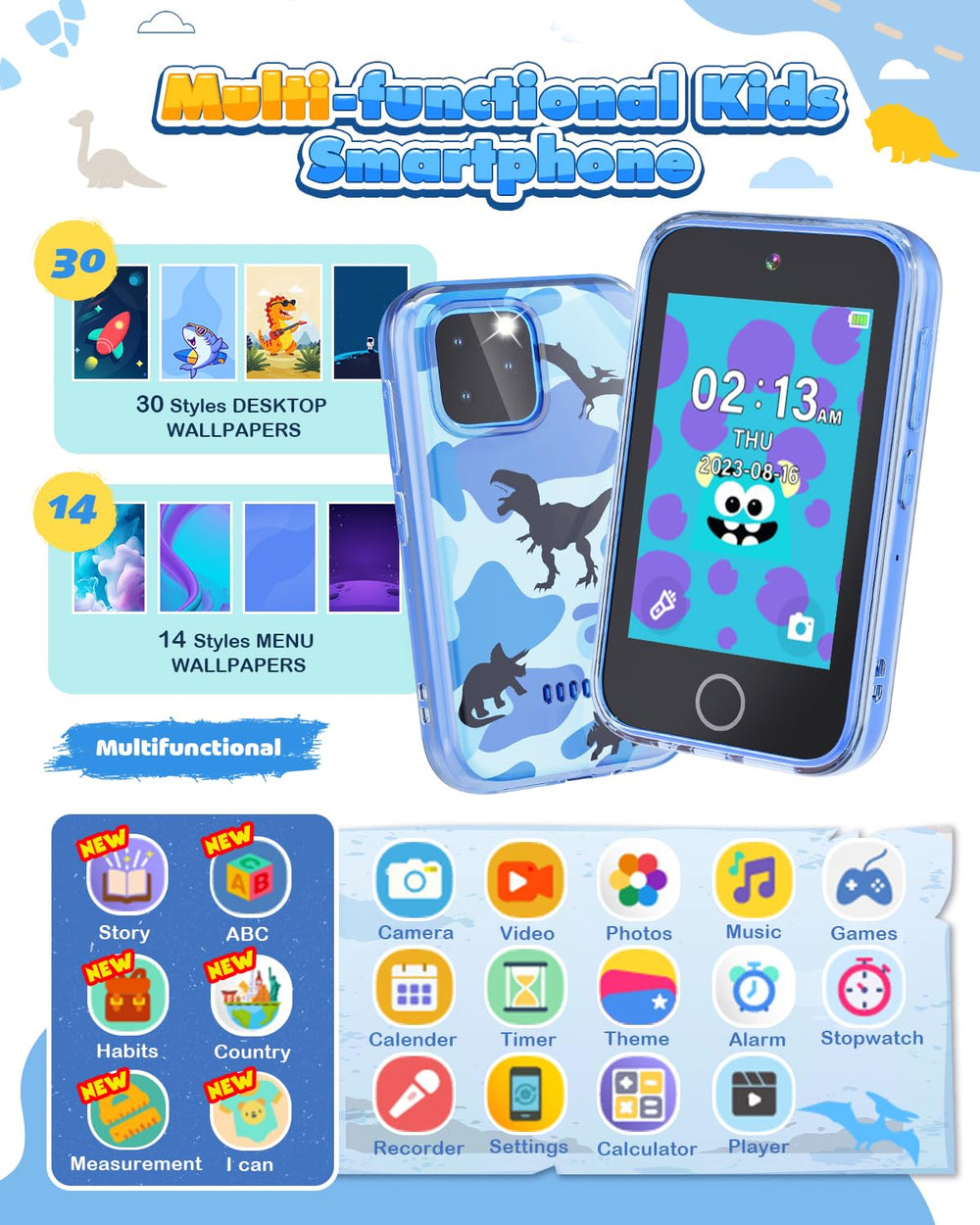 Ziegoal Kids Smart Phone shows a 3.5 inch touchscreen for easy learning access