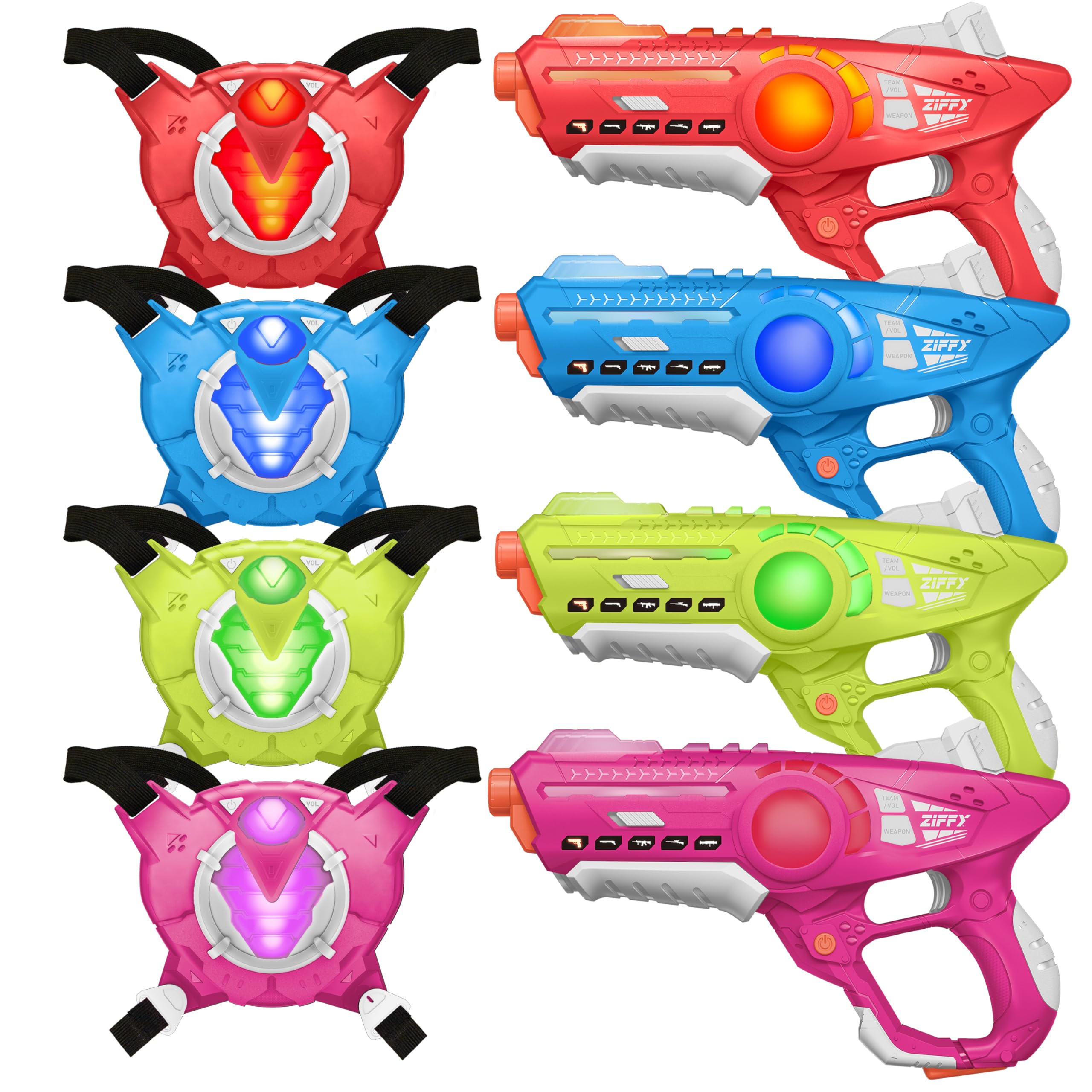ZIFFY laser tag guns and vests set for family fun indoors and outdoors.