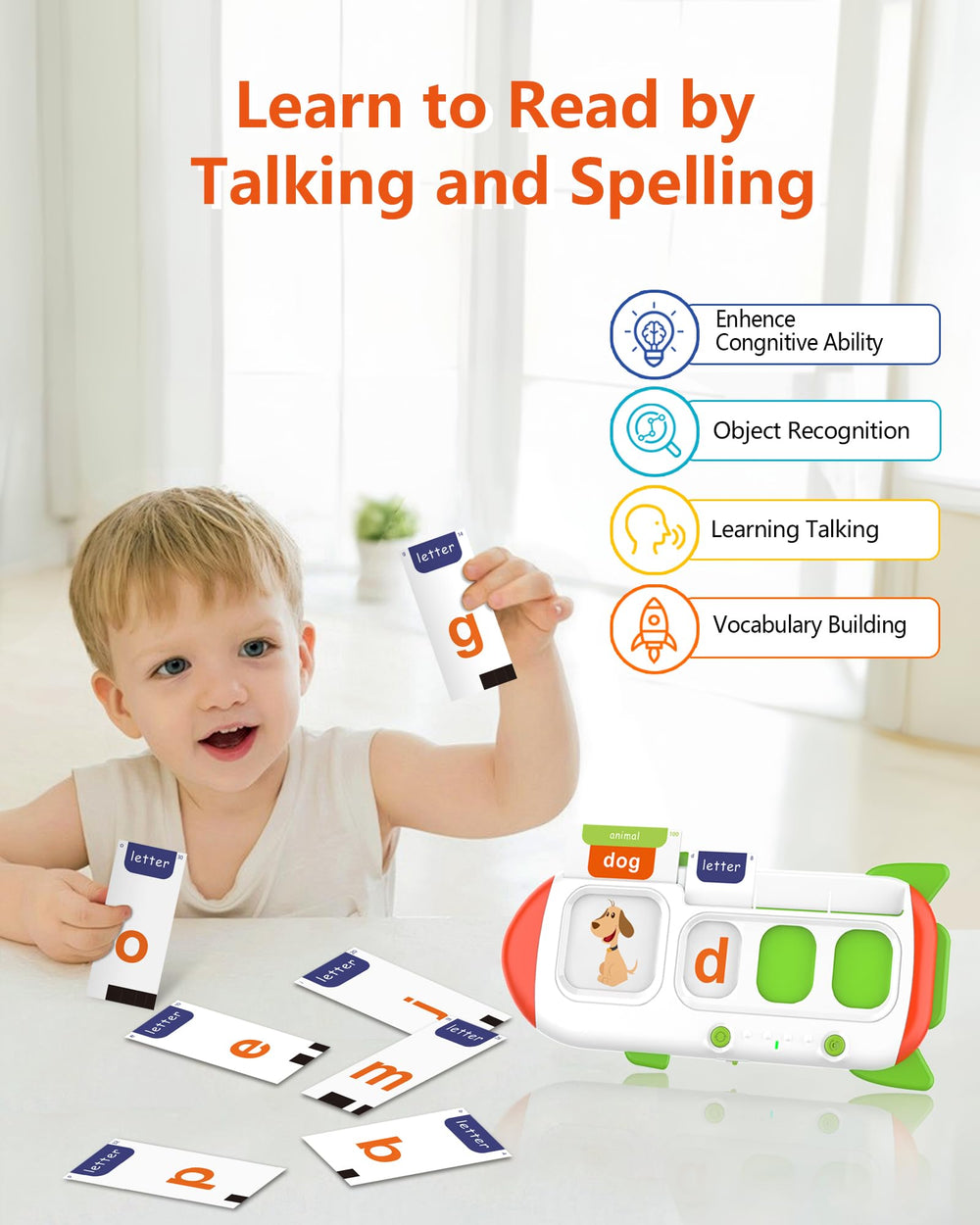 ZIKAQUQI speak-spell device practicing letters with pronunciation guidance.