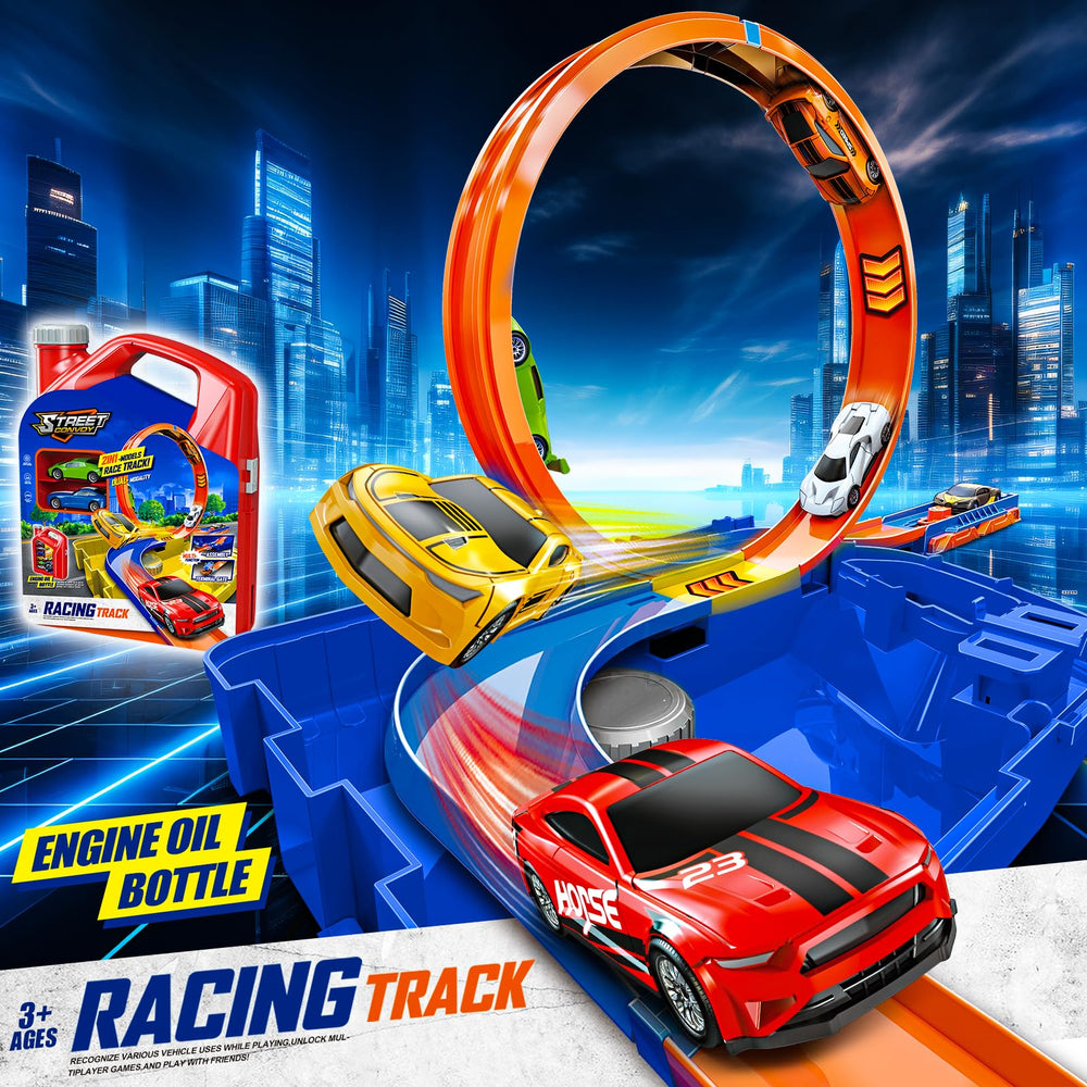 Zikhoobusik high-speed cars racing on the blue track