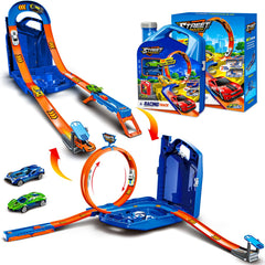 Zikhoobusik blue race track set with two cars ready for action
