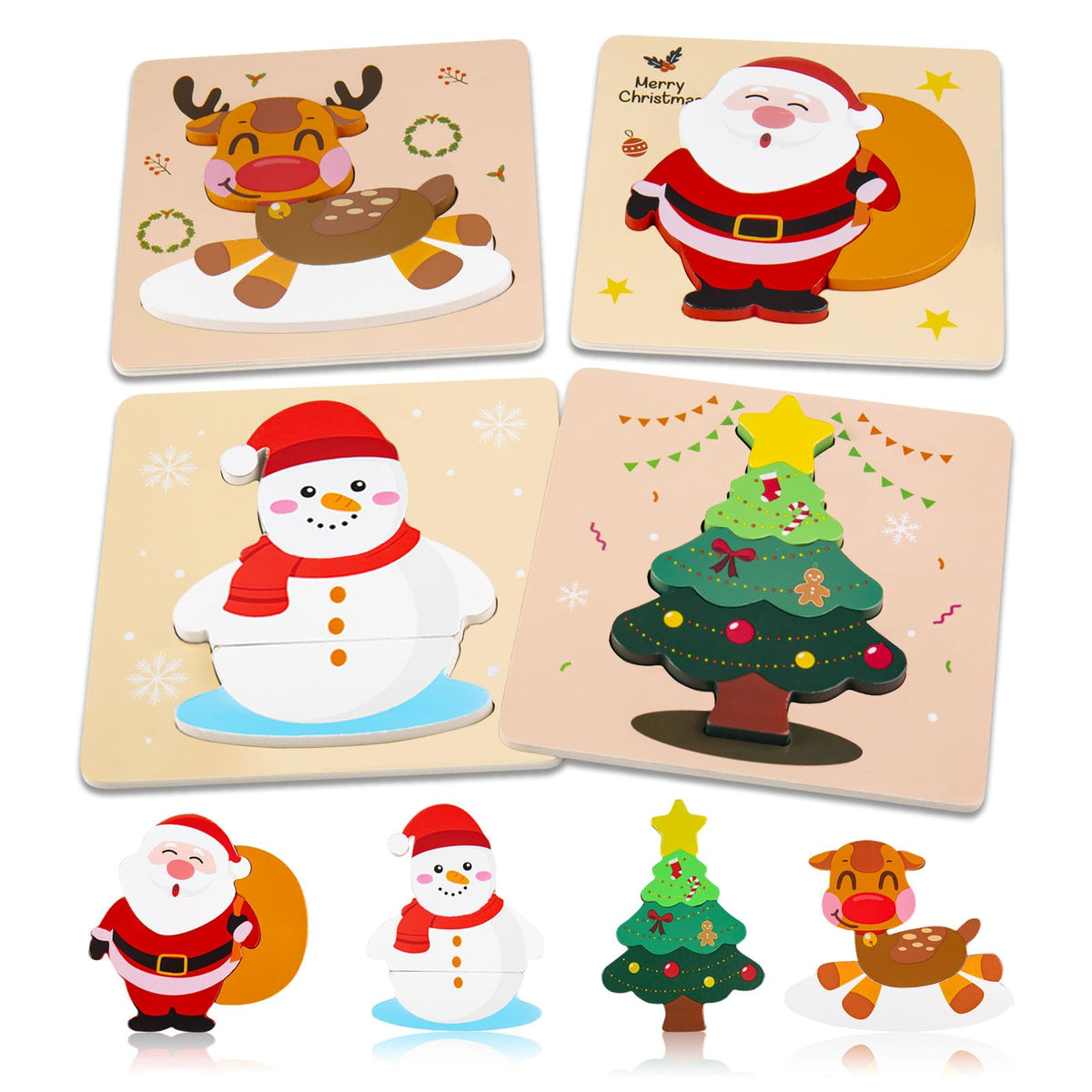 ZILIALAR Santa and reindeer three-piece puzzle promotes early problem solving