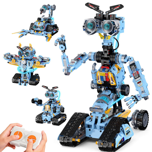 Zinat 4-in-1 STEM robot kit with remote control for hands-on learning and imaginative play.
