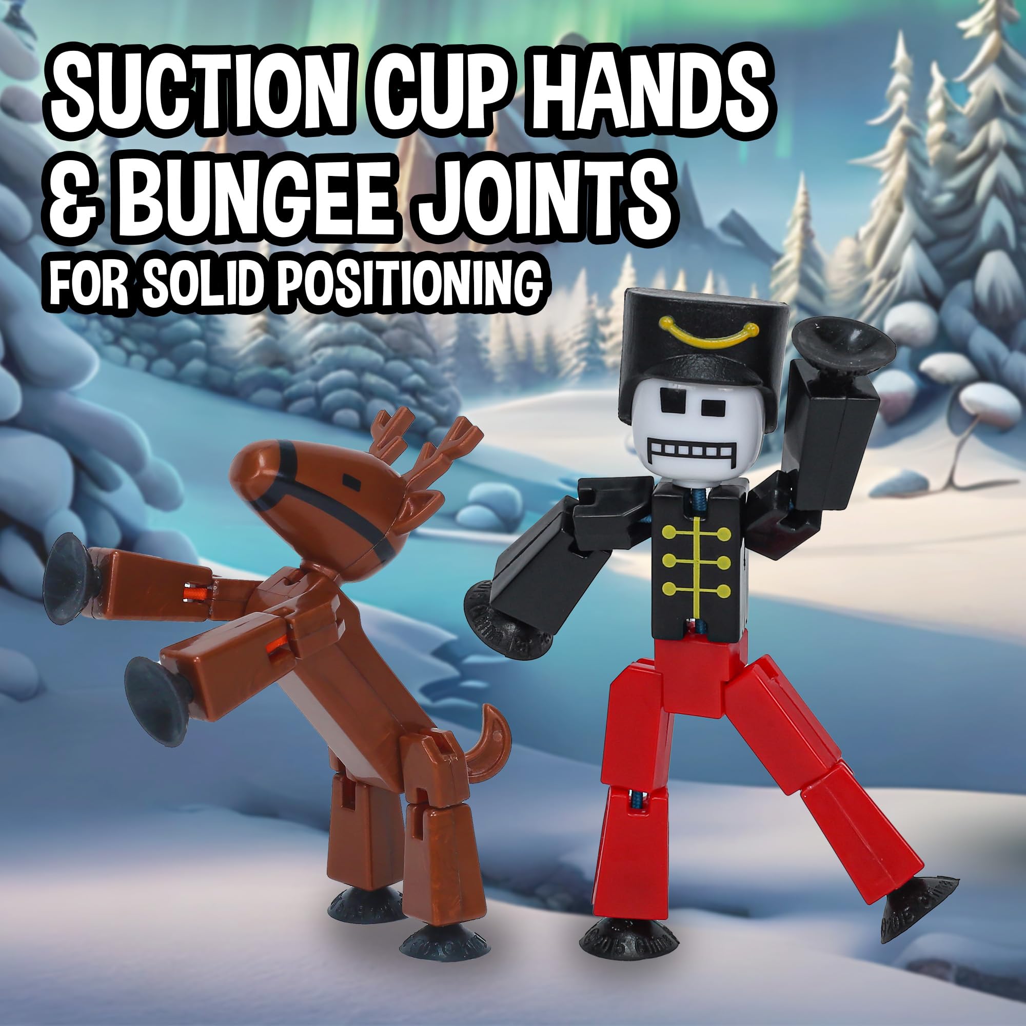 Zing StikBot Christmas presents set to decorate holiday stop-motion sets.