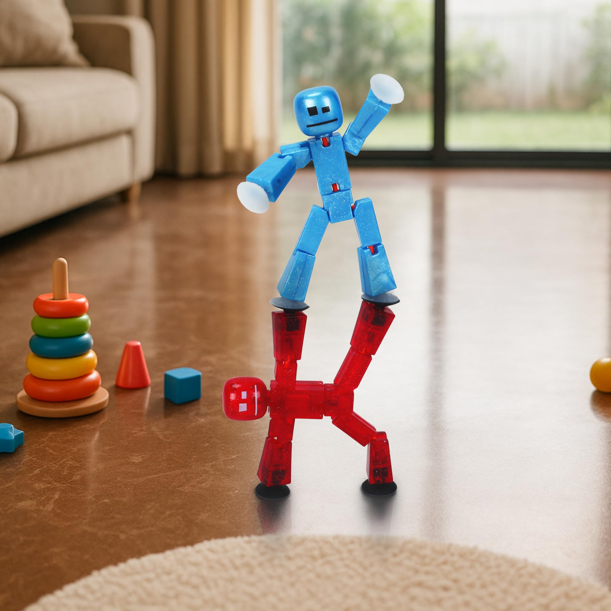 Zing StikBot Comet Red figure captured in a dynamic stop motion pose.