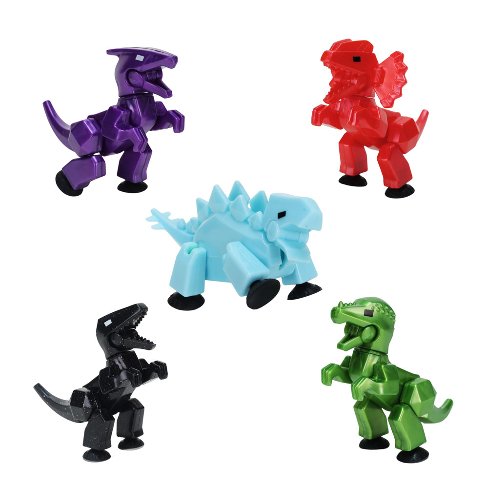 Zing StikBot Dino metallic green close-up, vivid color for imaginative play.