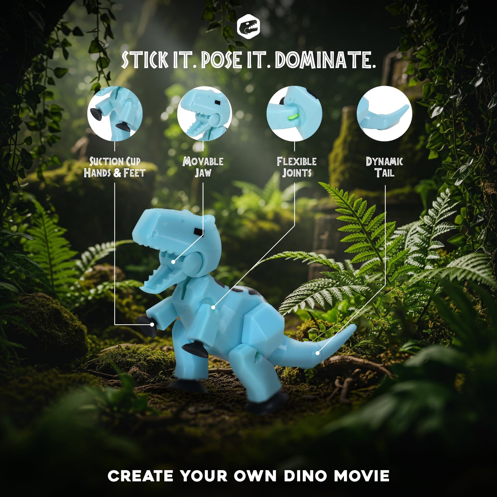 Zing StikBot Mega Dino ice blue packaging preview ideal as a gift for budding creators.