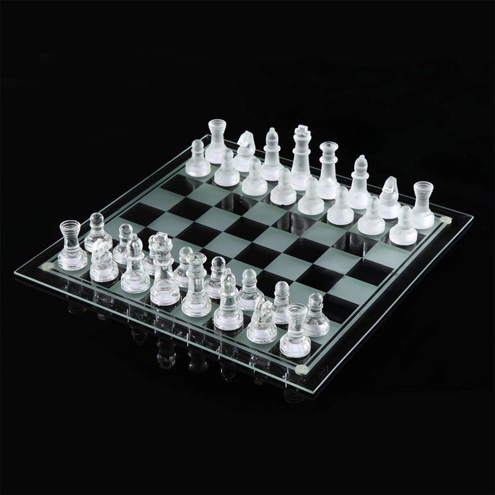 Ziphia Elegant 10-Inch Glass Chess Set board showcases premium glass contrast for stylish play.