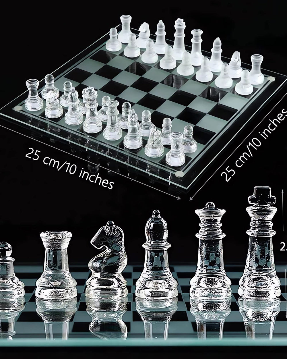 Ziphia Elegant 10-Inch Glass Chess Set pieces emphasize weighted feel for smooth moves.