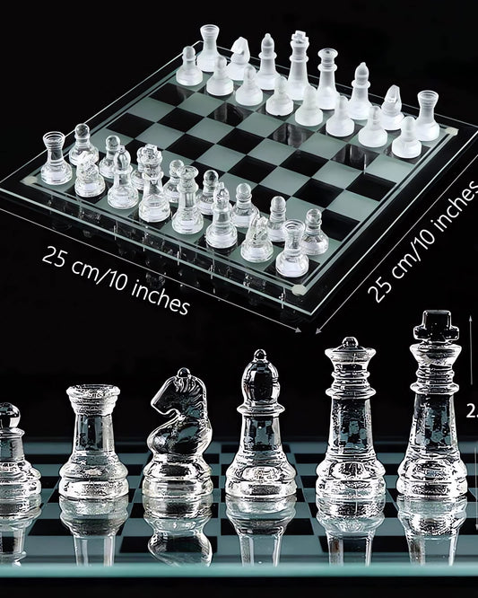 Ziphia Elegant 10-Inch Glass Chess Set pieces emphasize weighted feel for smooth moves.