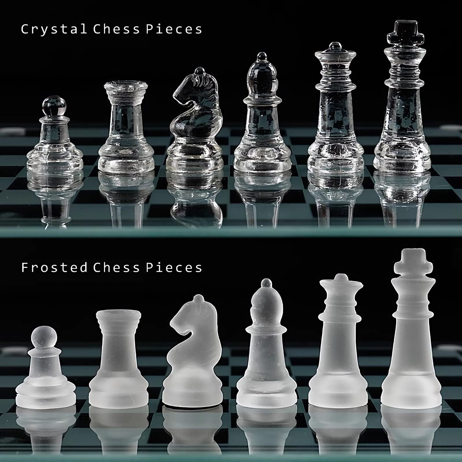 Ziphia Elegant 10-Inch Glass Chess Set soft felt bottom protects the board.