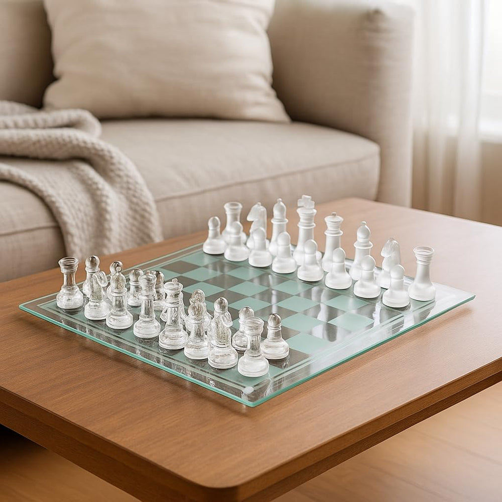 Ziphia Elegant 10-Inch Glass Chess Set table game for all ages.