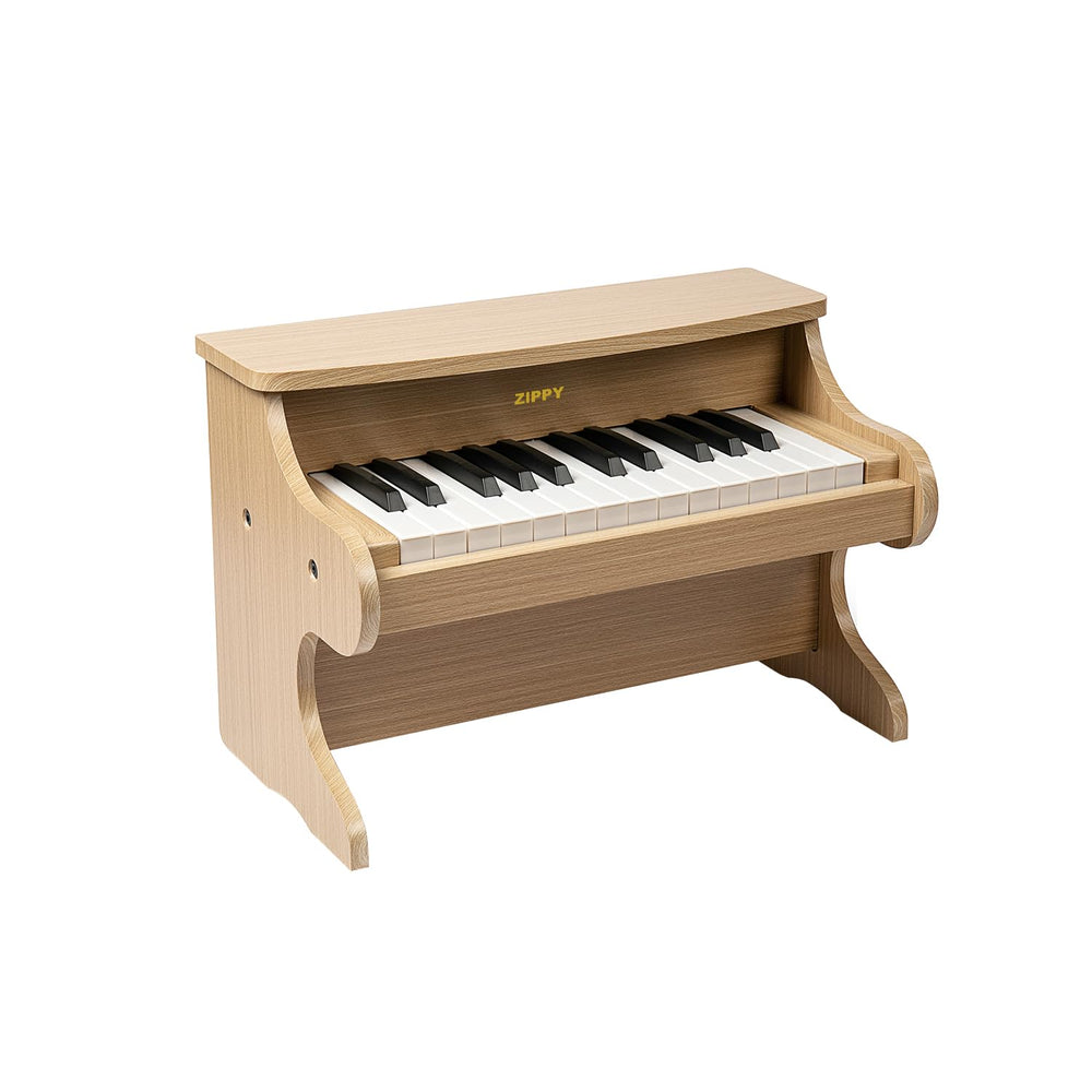 ZIPPY Kids Piano with 25 keys on oak wood, inviting young players to explore melodies.