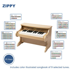 ZIPPY color-coded keyboard stickers assist beginners in learning tunes.