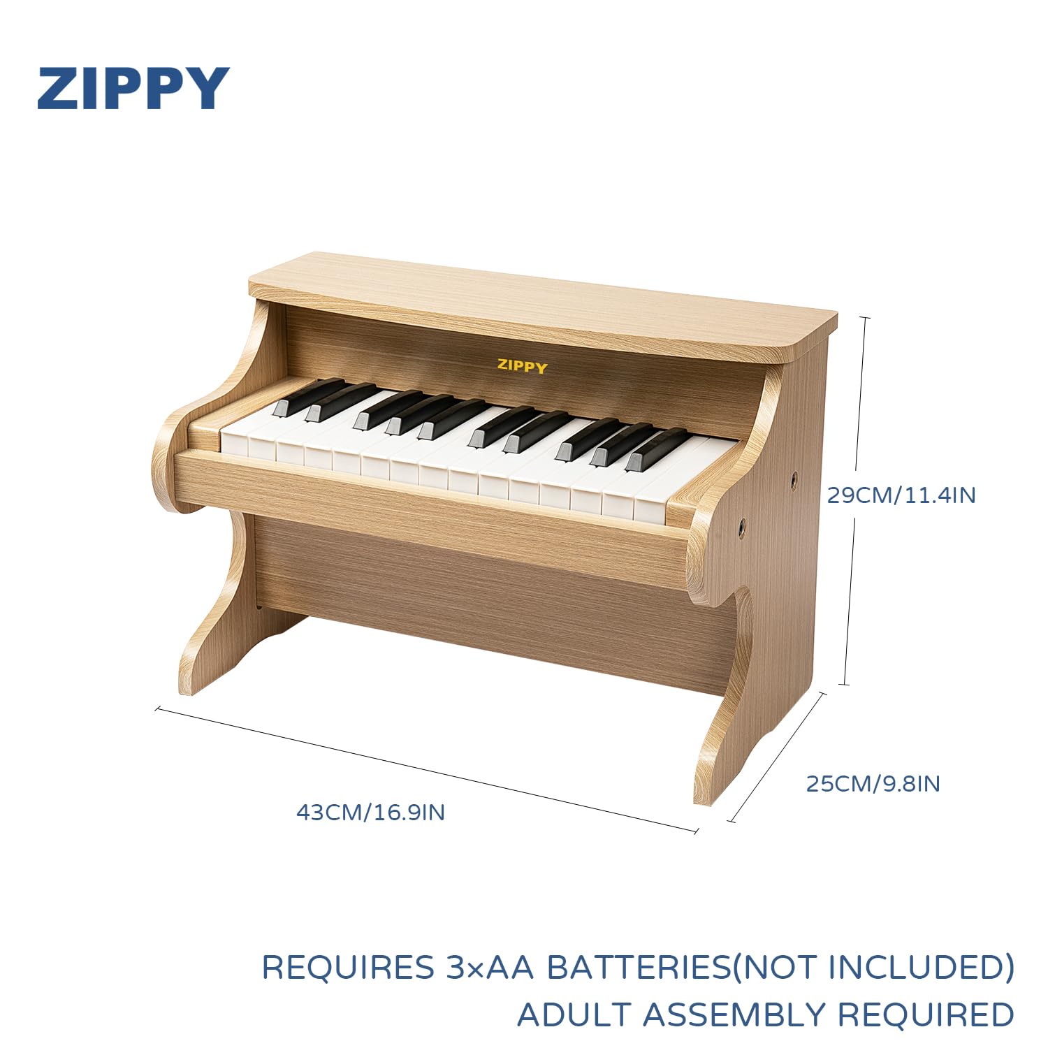 ZIPPY wooden piano’s sturdy, chic design complements playrooms and bedrooms.