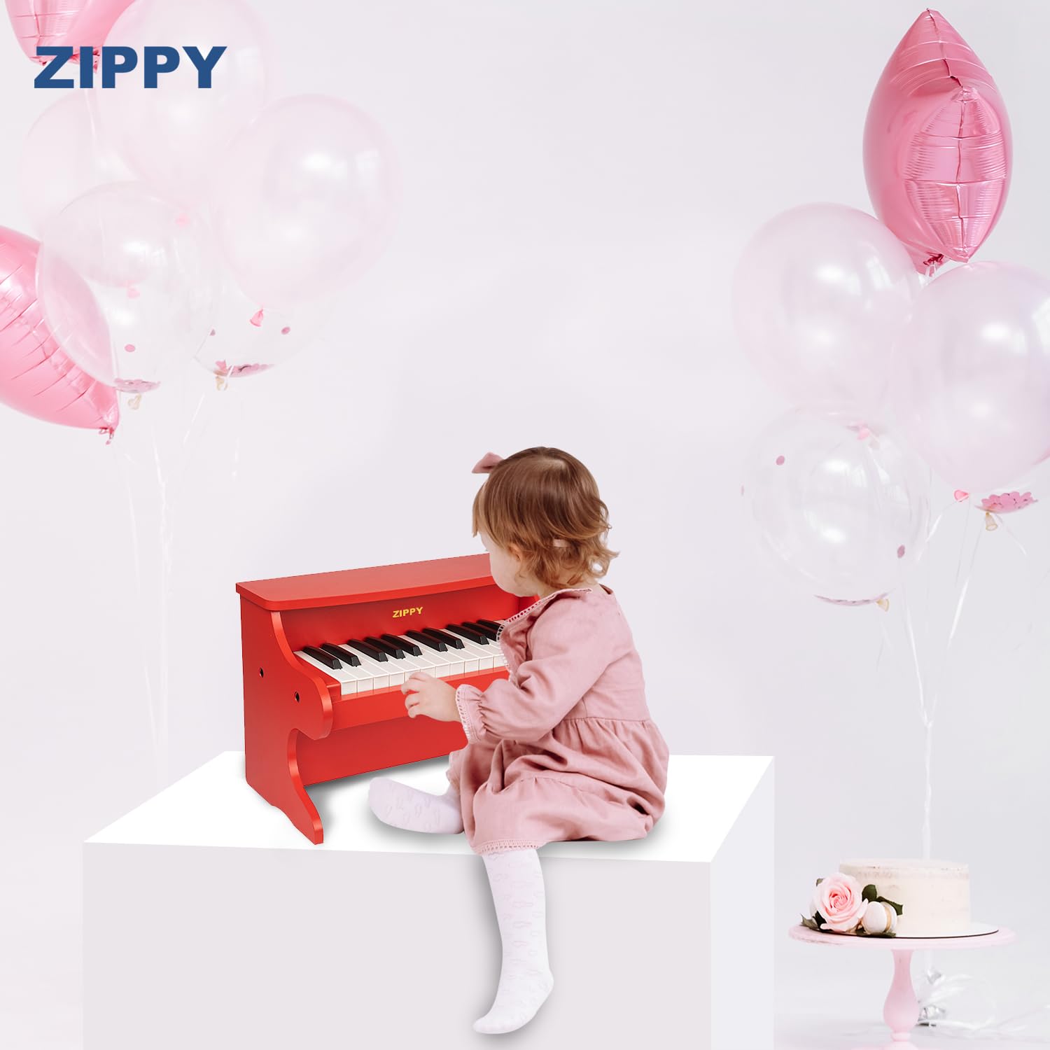 ZIPPY Kids Piano assembly guide image shows simple setup for families.
