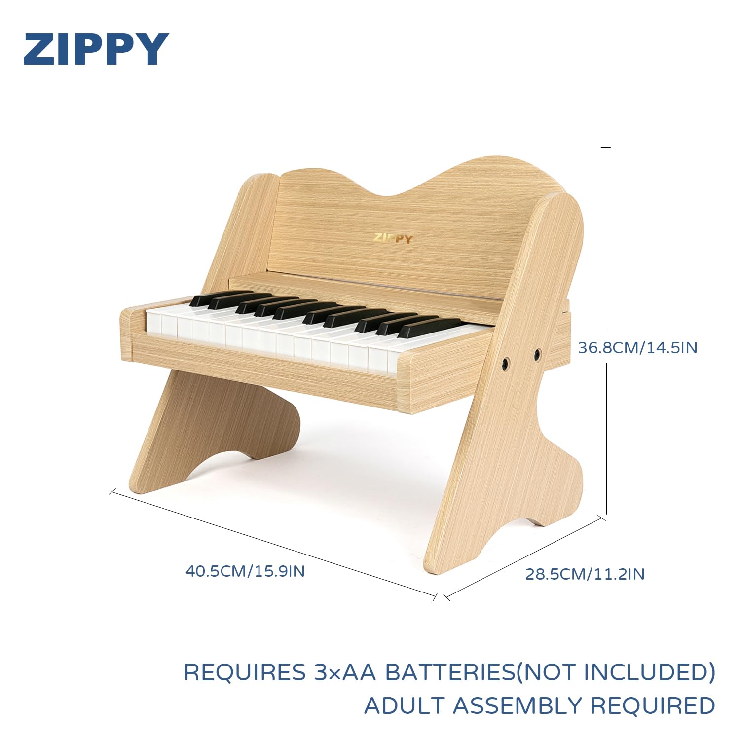 ZIPPY wooden piano with colorfully illustrated songbook for learning and engagement