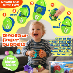 Zippytots dino finger puppet enhances pretend play and fine motor control.