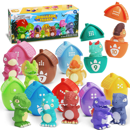 Zippytots dinosaur egg houses set with colorful dinos and numbered eggs for early counting.