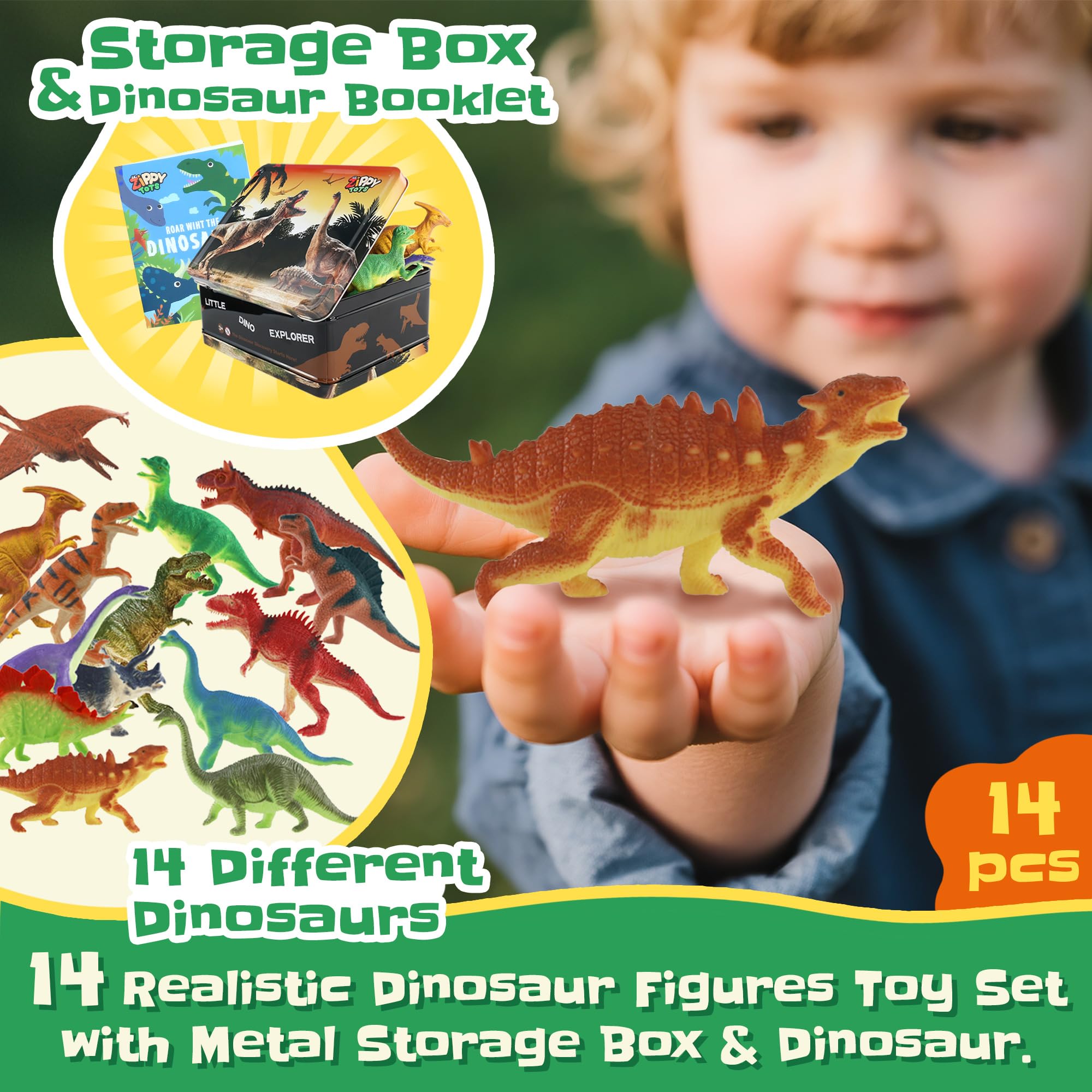 Zippytots packaging highlights a complete, ready-to-gift dinosaur set for birthdays