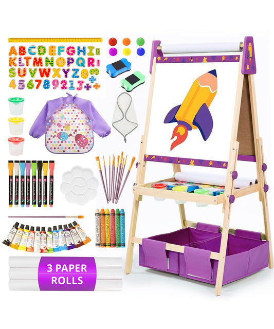 ZippyZebra art easel with 3 paper rolls for limitless drawing sessions.
