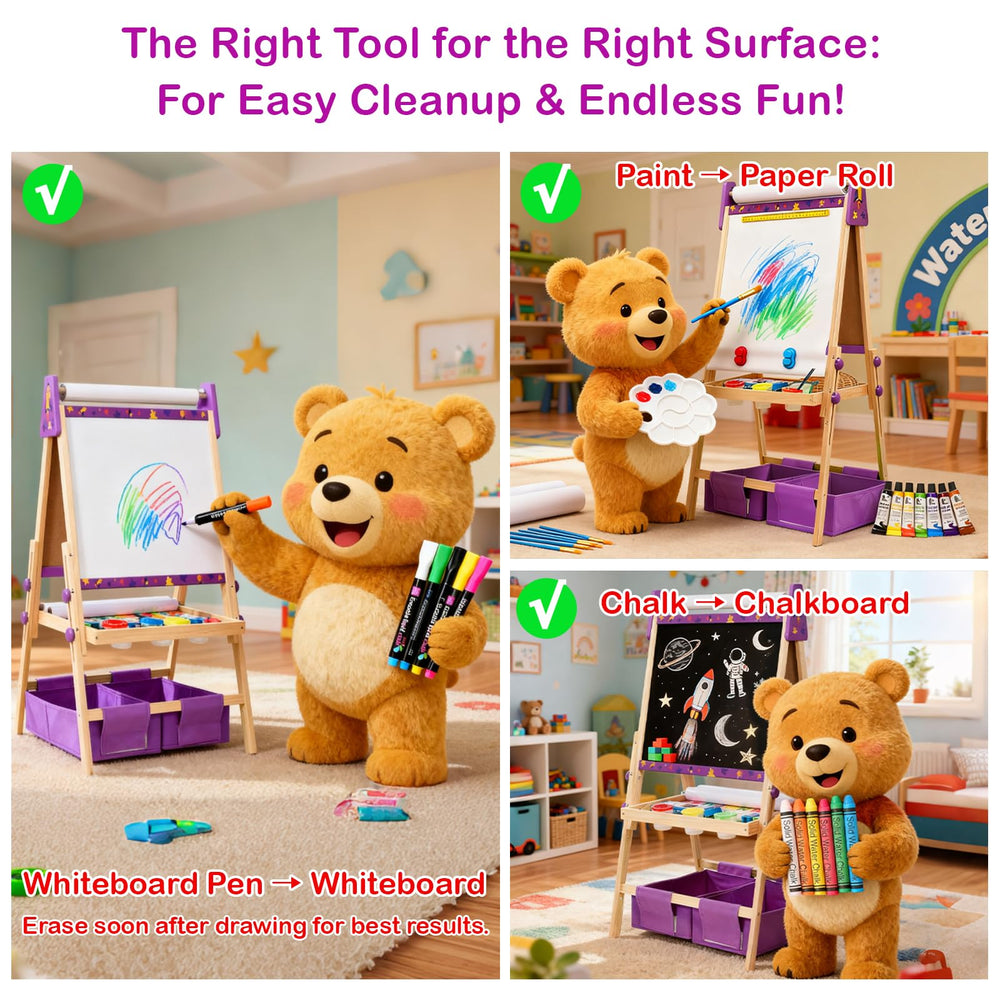 ZippyZebra double-sided easel blends whiteboard and chalkboard surfaces.