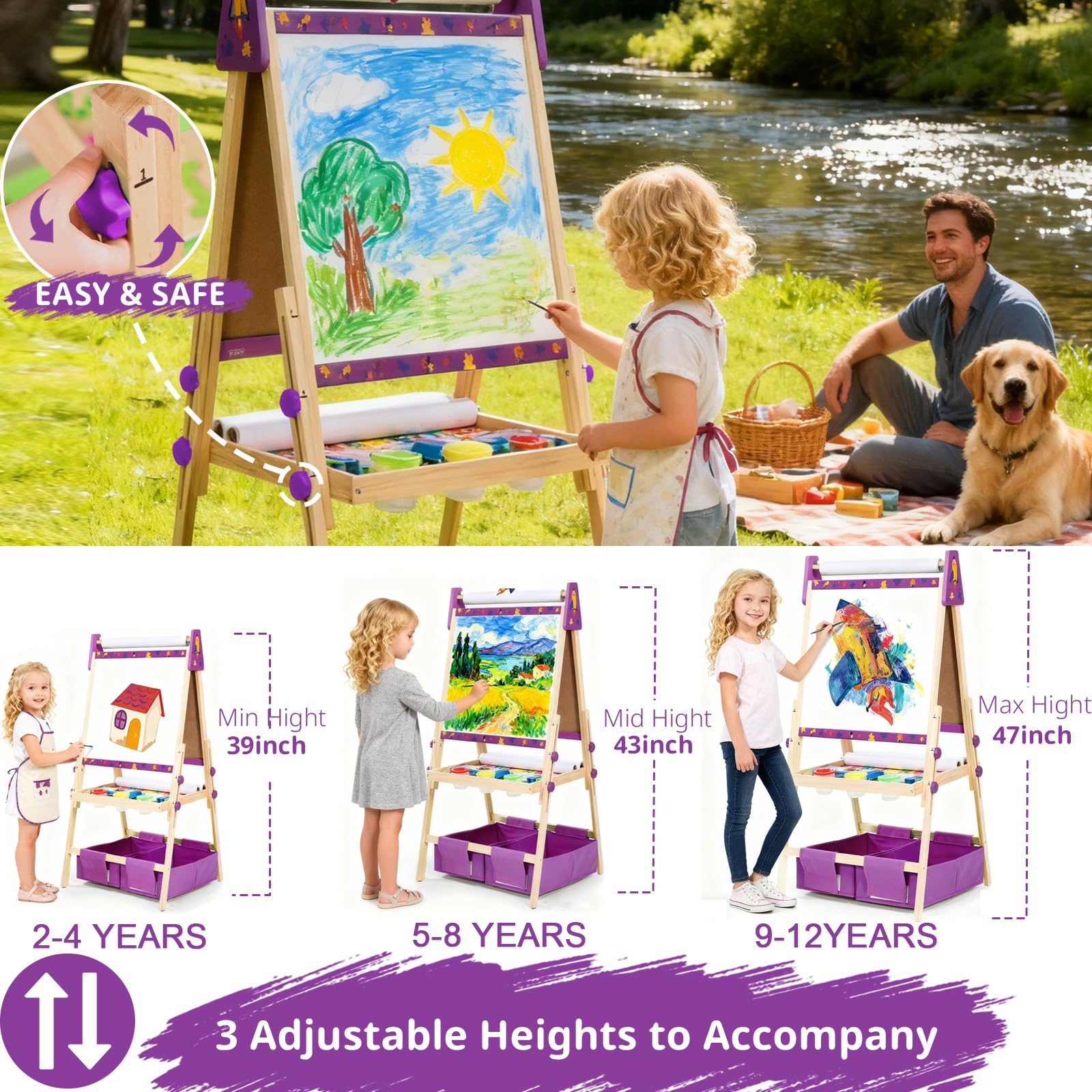 ZippyZebra easel with magnetic whiteboard for quick, mess-free learning.