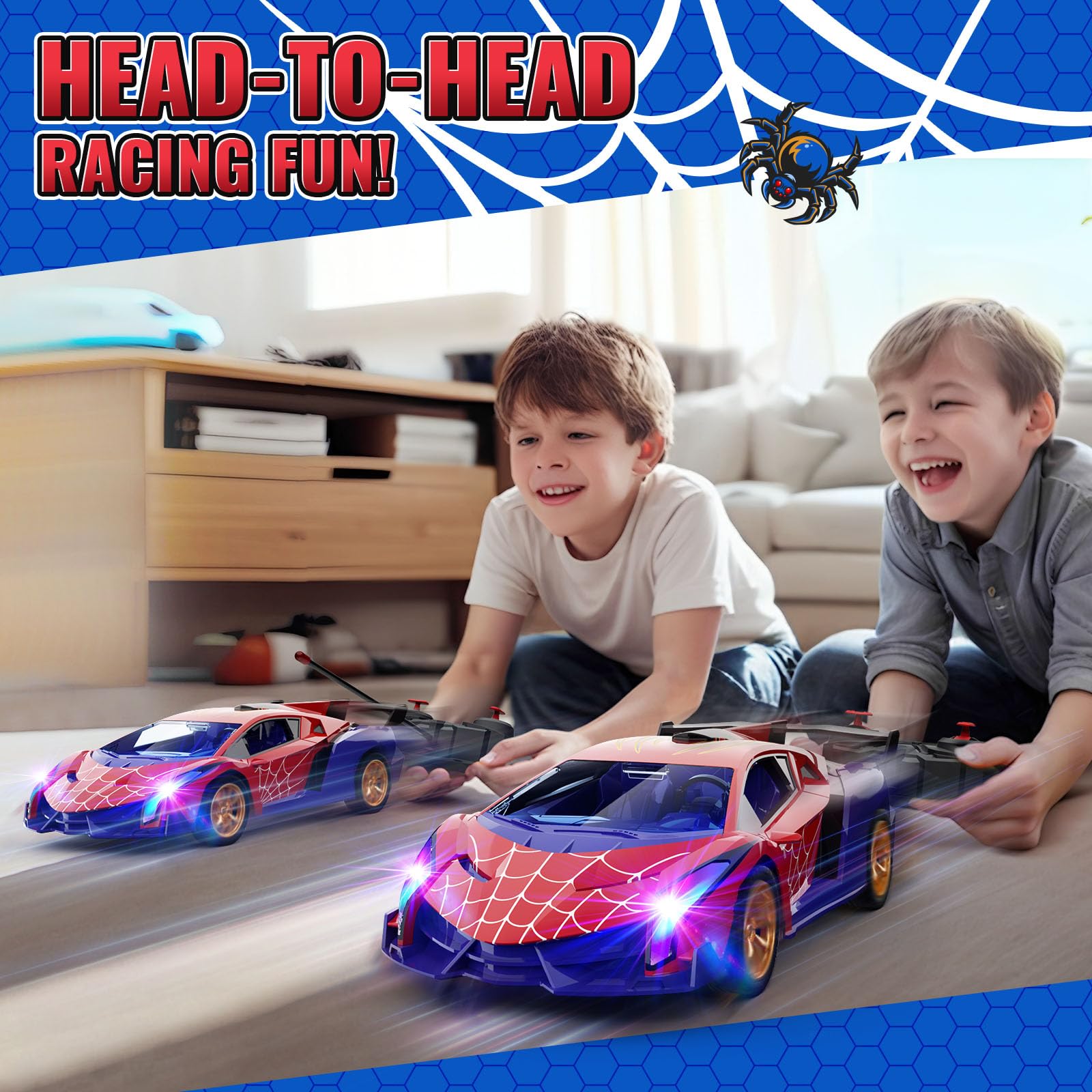 ZIROKAY Spider RC car ideal for indoor and outdoor racing in small spaces.