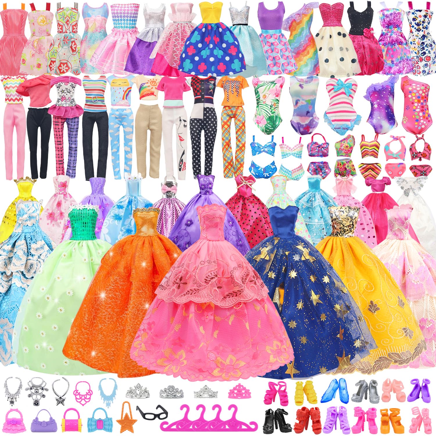 ZITA ELEMENT 101 pcs doll clothes gift box showcases varied wardrobe options for imaginative play.