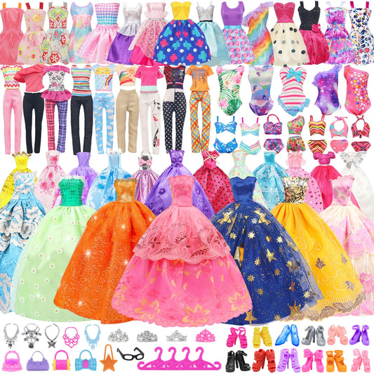 ZITA ELEMENT 101 pcs doll clothes gift box showcases varied wardrobe options for imaginative play.