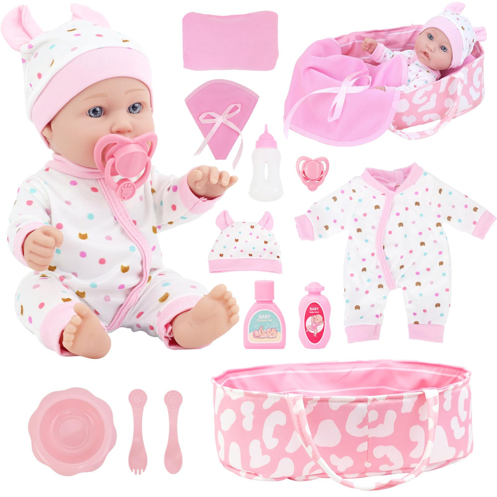 Zita Element 12-inch baby doll with sleeping basket, ideal for cozy pretend play