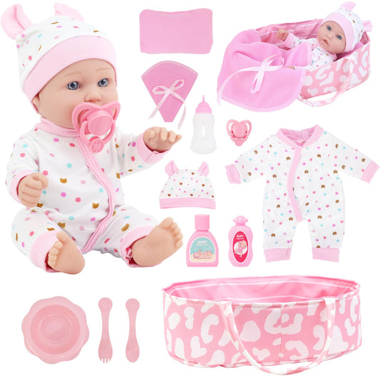 Zita Element 12-inch baby doll with sleeping basket, ideal for cozy pretend play