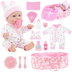 Zita Element 12-inch baby doll with sleeping basket, ideal for cozy pretend play
