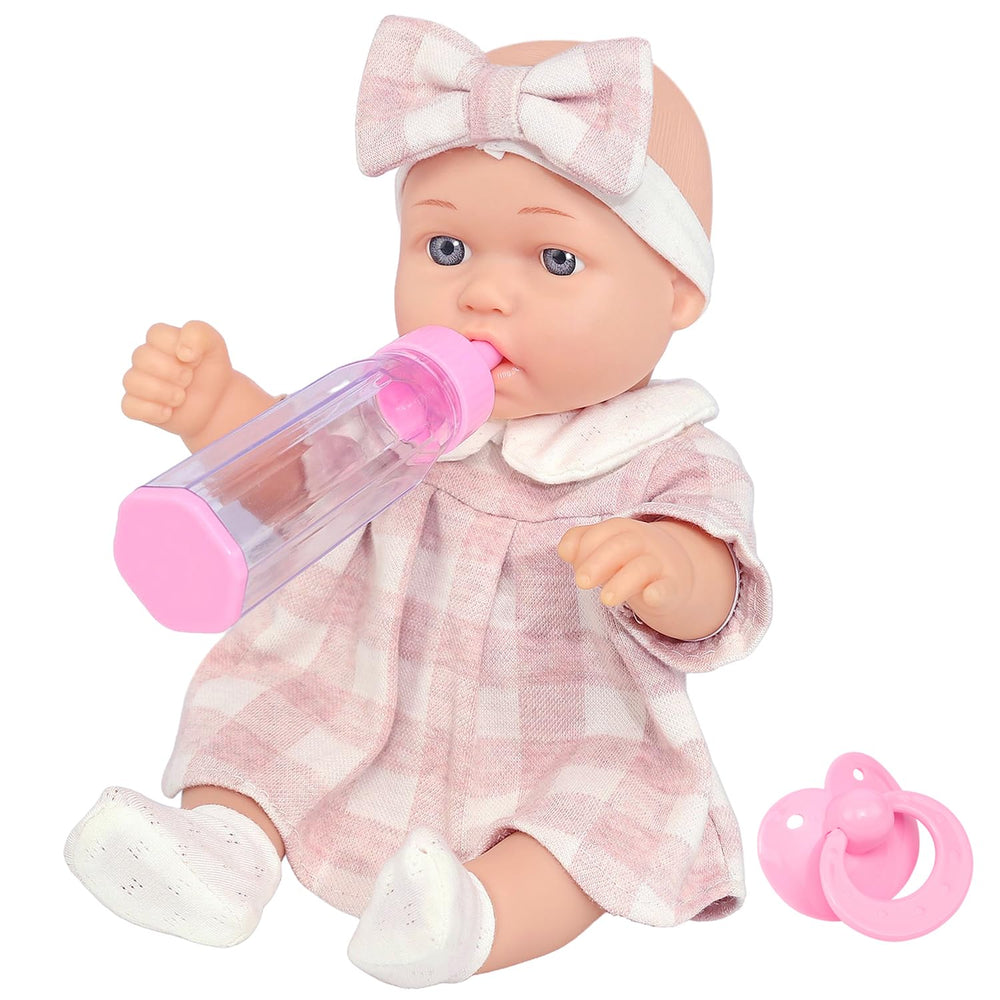 ZITA ELEMENT 12-inch baby doll with checkered dress for nurturing play and storytelling.