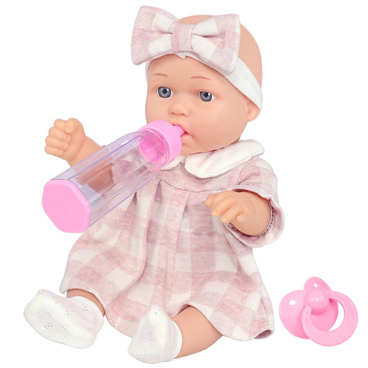 ZITA ELEMENT 12-inch baby doll with checkered dress for nurturing play and storytelling.