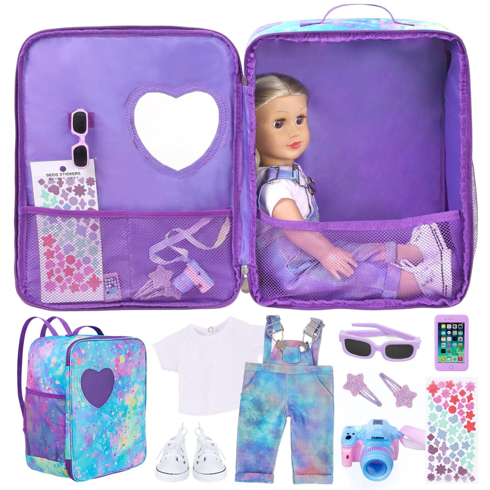ZITA ELEMENT 18-inch doll carrier backpack in blue tie-dye for portable play.