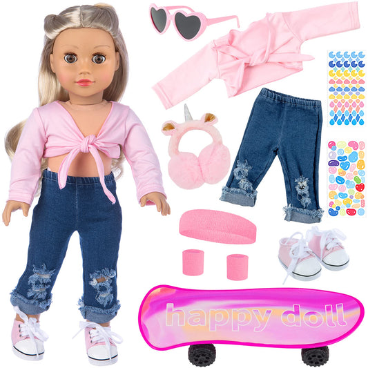 ZITA ELEMENT 18-inch doll shirt and denim shorts for stylish play outfits.