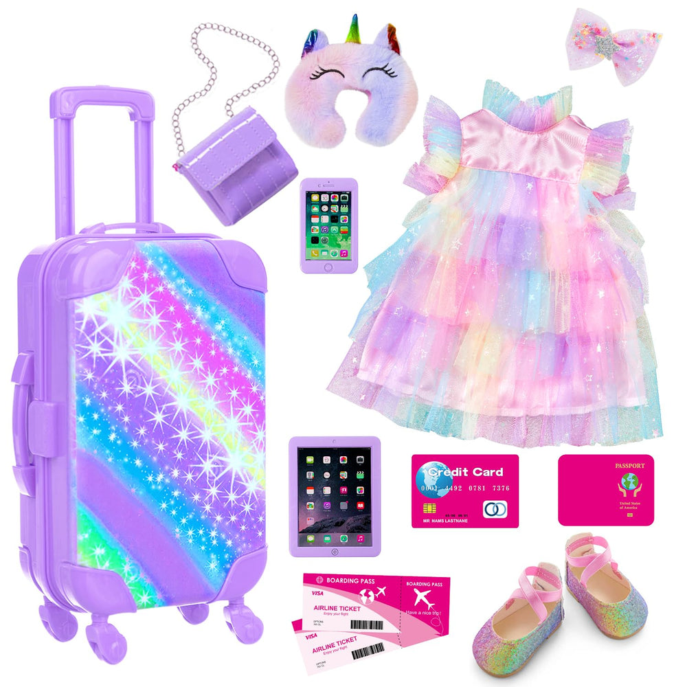 Zita Element 18inch doll suitcase purple front view for imaginative travel play