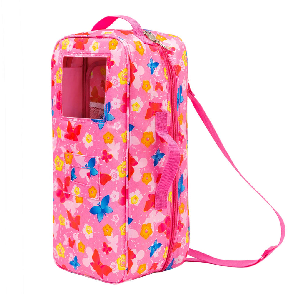 ZITA ELEMENT butterfly-pattern doll carrier exterior for easy travel with 14.5-inch dolls