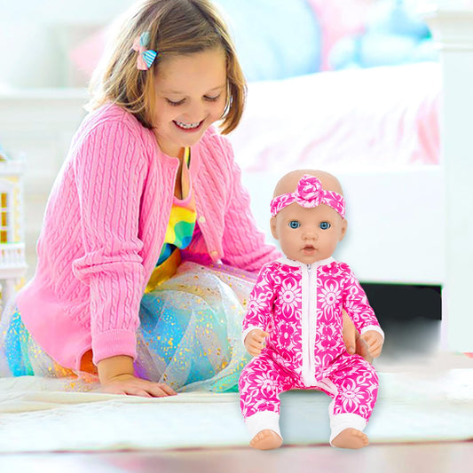 ZITA ELEMENT pink leaves jumpsuit with headband for 14-18 inch dolls, vibrant daily wear
