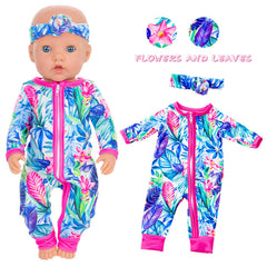 ZITA ELEMENT toucan and flower jumpsuit with headband for 14-18 inch dolls, bold pattern