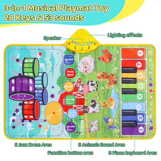 Zitranse 3-in-1 Music Mat drum area promotes beat awareness with safe, soft-touch play
