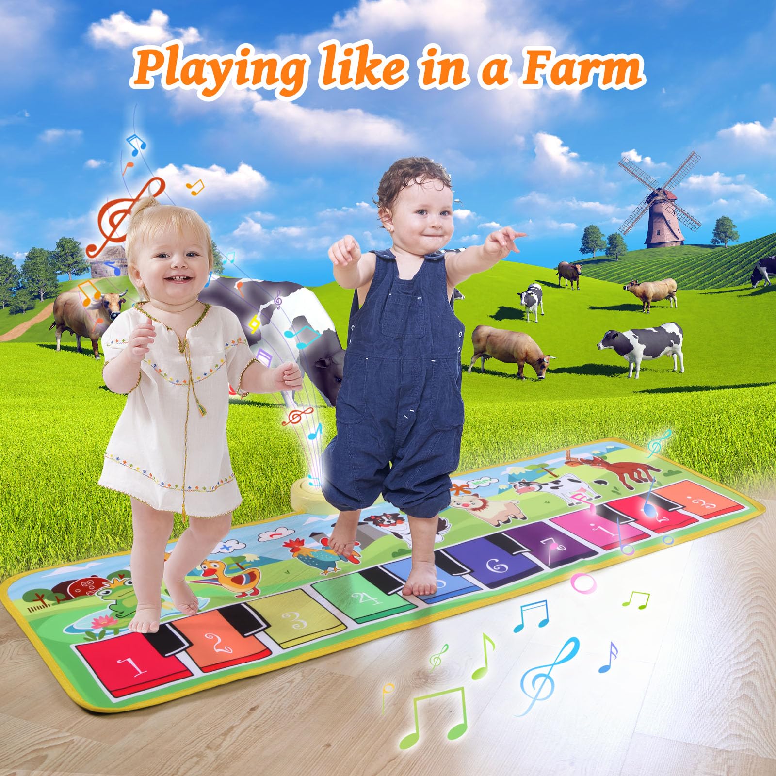 Zitranse Floor Piano Mat shows keys and songs for early music learning.