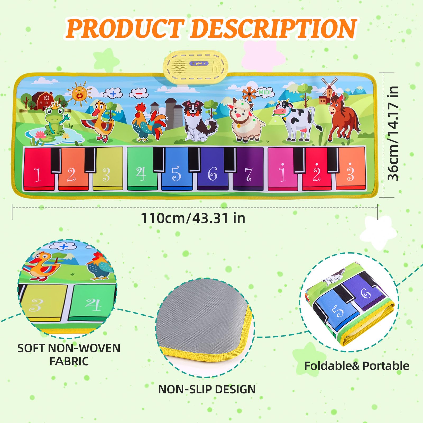 Zitranse Floor Piano Mat portable design makes on-the-go play easy.