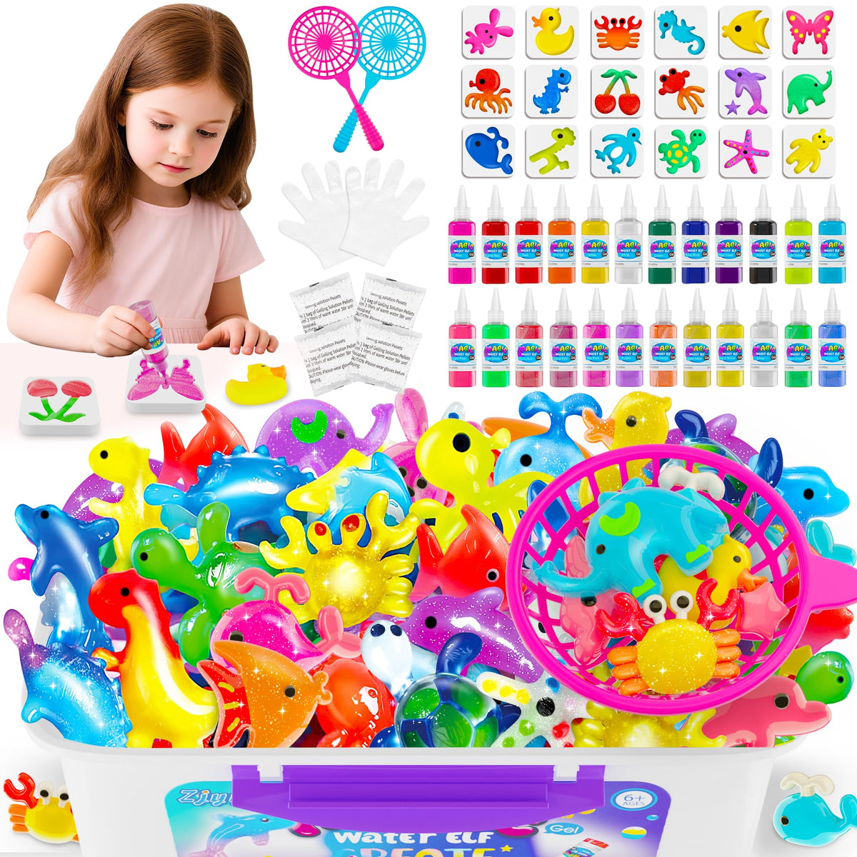 ZJYY Magic Water Elf Toy Kit with 24 colorful hydrogels for creative play