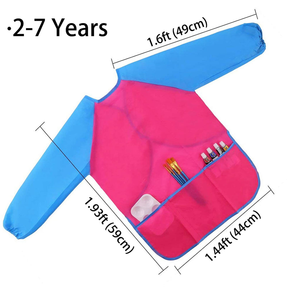 Zkptops kids smock showing three front pockets for pens and snacks.