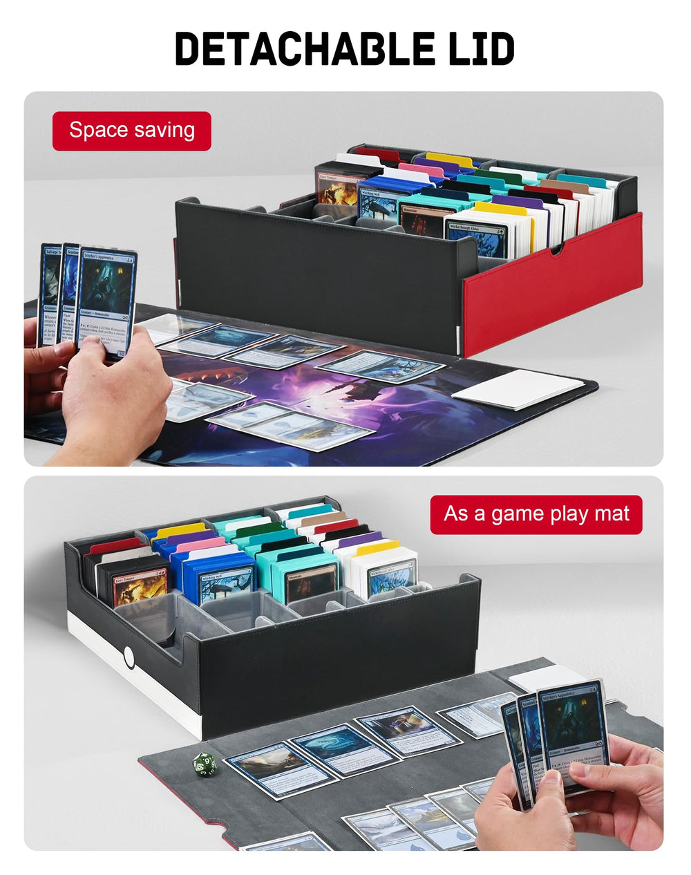 Detachable lid with magnets keeps contents secure during transport.