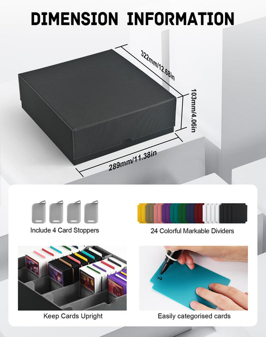 ZLCA MTG deck box includes 24 writable dividers for organization.