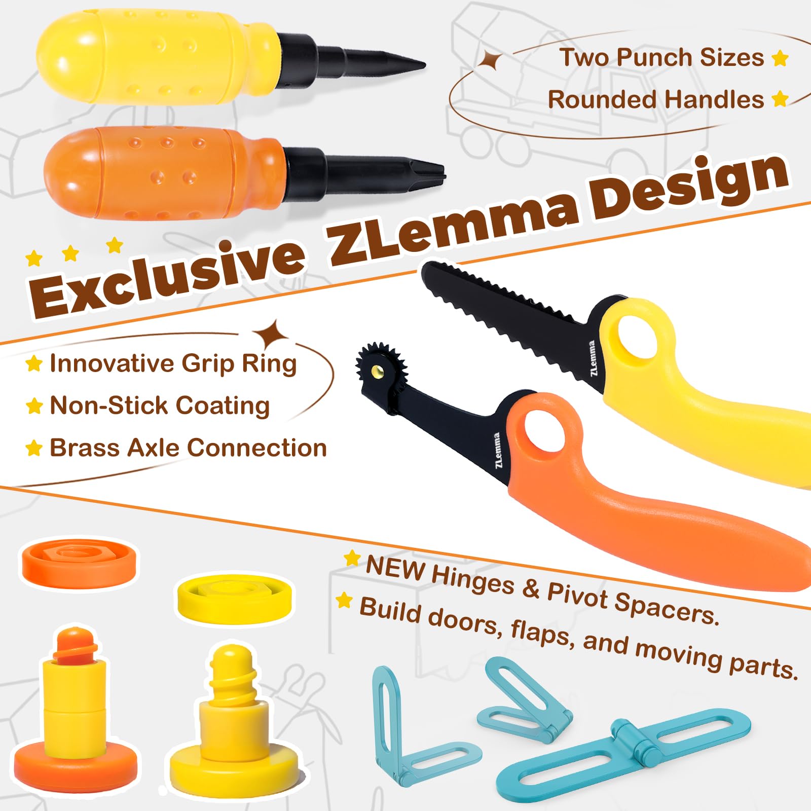 ZLemma bolt-nuts system keeps cardboard models sturdy and adjustable during play.